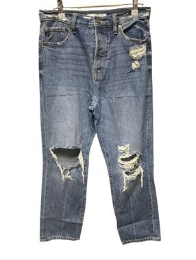 Kancan High Waist Distressed Straight Leg Cropped Jeans Sz. 27/7